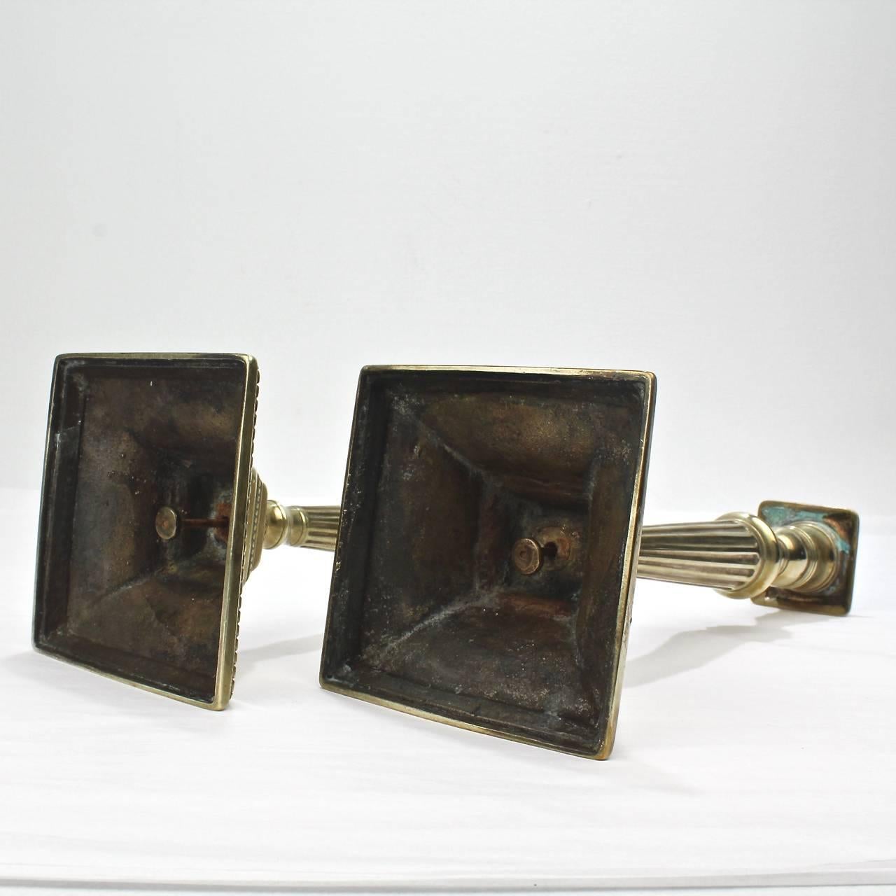 Pair of English 18th Century Georgian Fluted and Tapered Brass Candlesticks 2