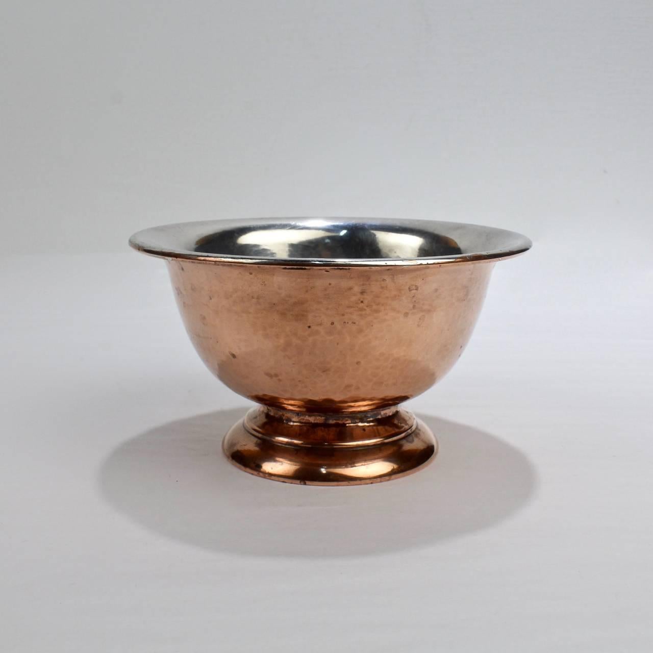 An fine, diminutive, period bowl by the Boston Arts and Crafts Metalsmith - George Gebelein.

Comprised of hand-hammered silver and copper in the traditional Paul Revere form - an innovative riff on a New England classic.

Base stamped with the