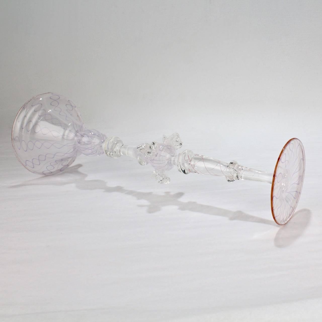 Blown Glass Zanfirico Glass Goblet by Charles Paul Savoie, circa 2000