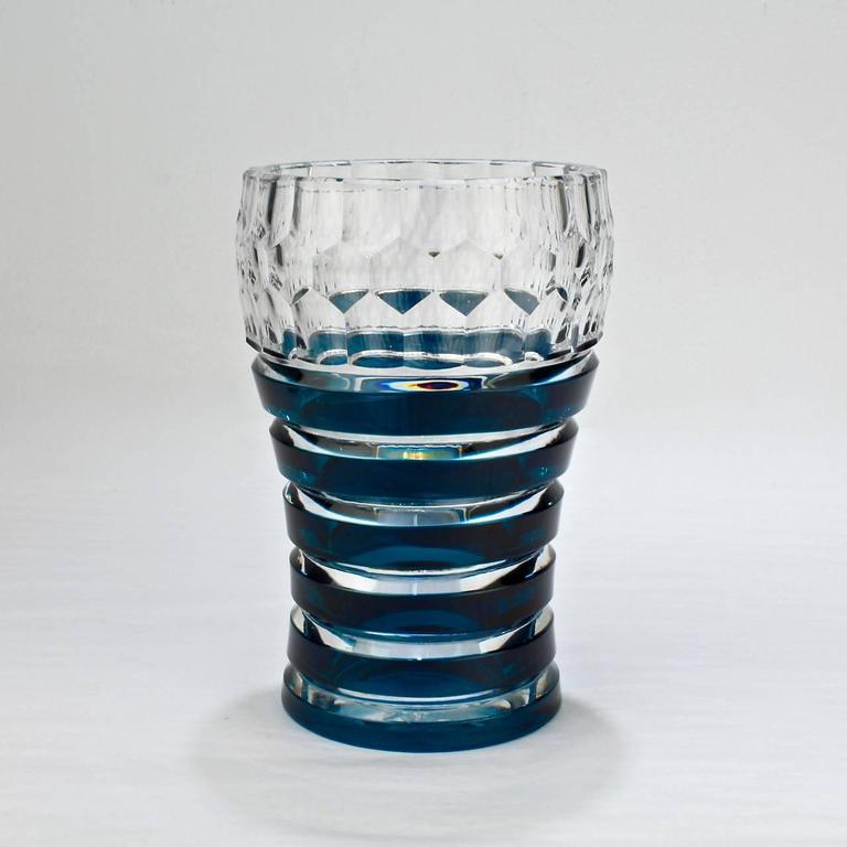 Mid-20th Century Val Saint Lambert Dark Teal Overlay Art Deco Franckenthal Art Glass Vase, 1930s For Sale