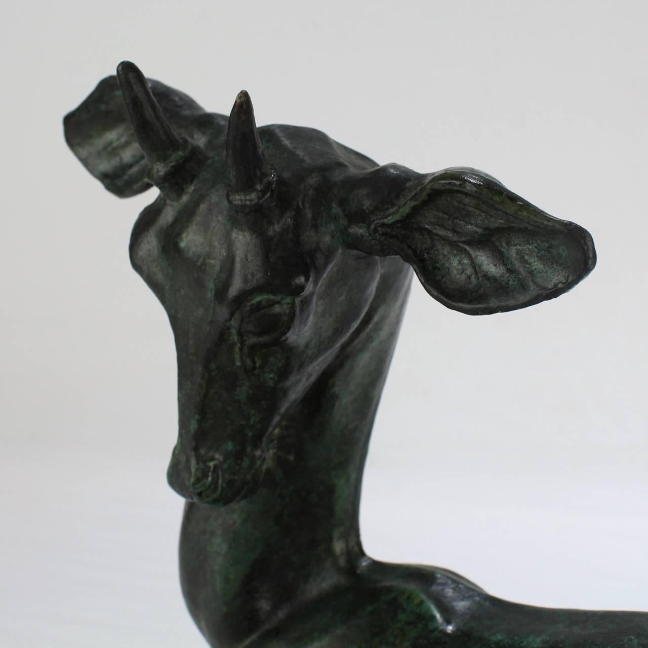 20th Century American Modernist Roman Bronze Works Sculpture of a Gazelle by Walter Rotan For Sale