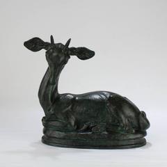 American Modernist Roman Bronze Works Sculpture of a Gazelle by Walter Rotan