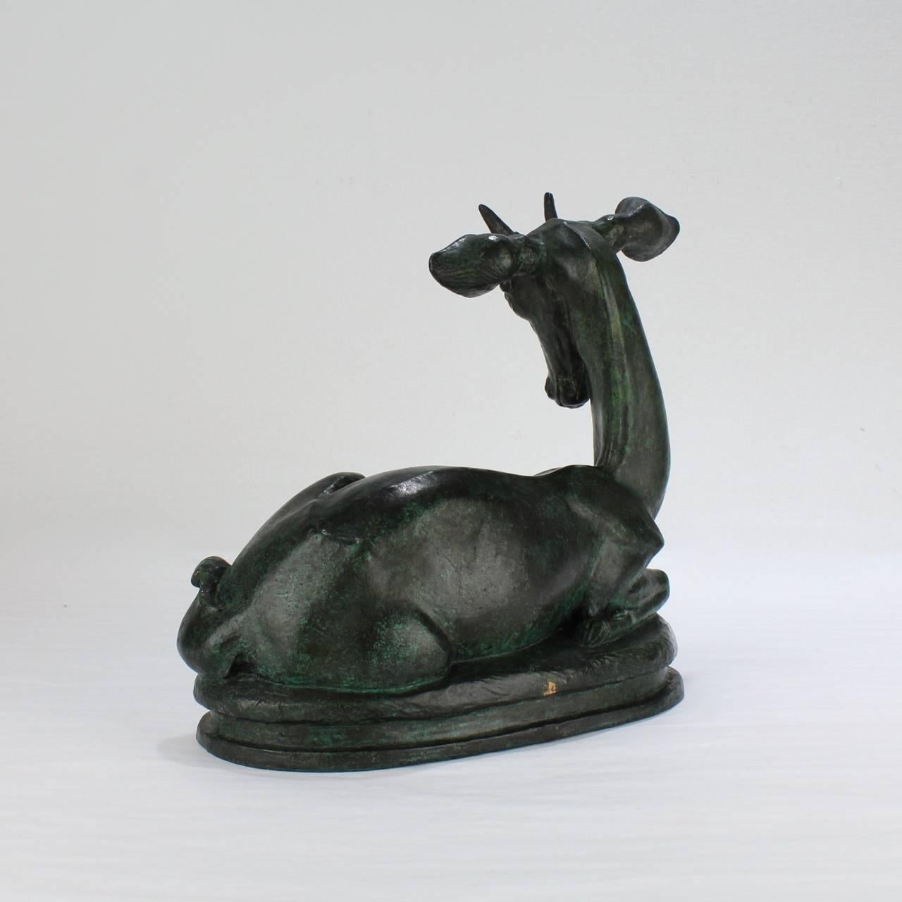 Art Deco American Modernist Roman Bronze Works Sculpture of a Gazelle by Walter Rotan For Sale