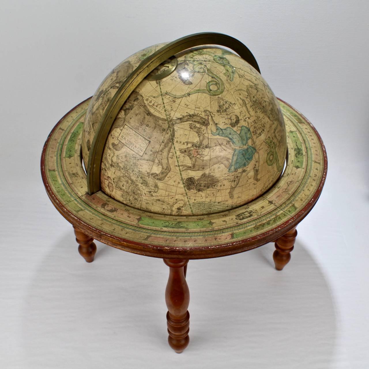 The Franklin Globe. 

A fine and rare H. B. Nims and Company 12-inch Celestial globe.

Manufactured in Troy, New York. 

With 12 printed and hand tinted gores on a plaster sphere, a graduated brass meridian circles and a printed and