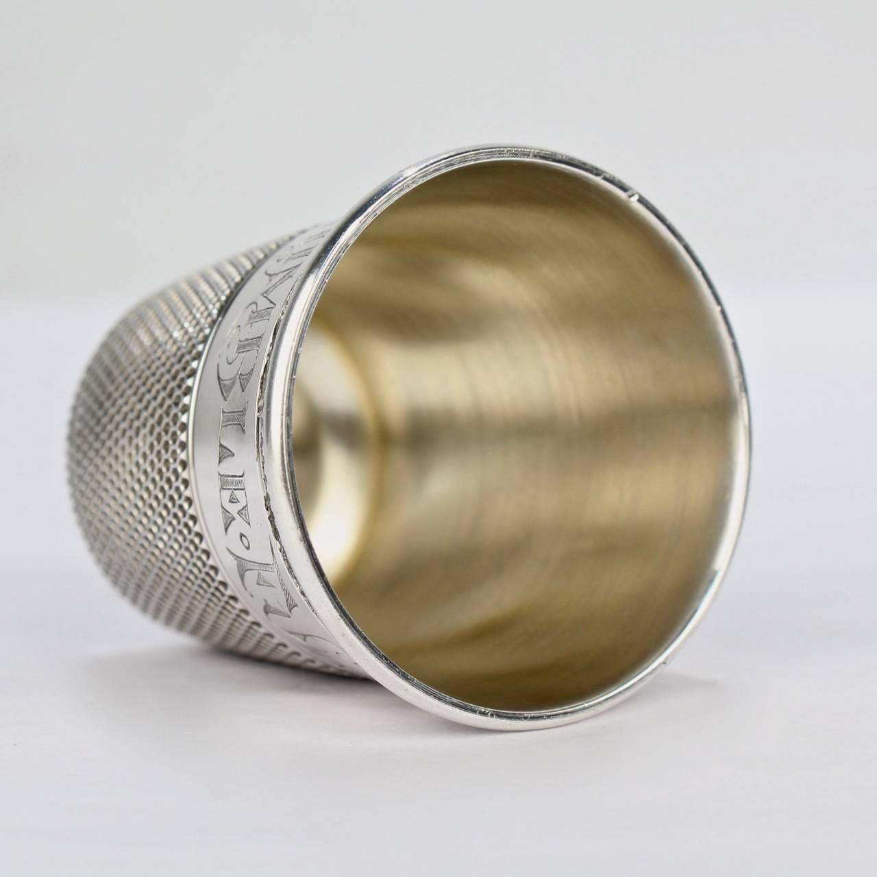 Art Deco Sterling Silver Only A Thimble Full Cocktail Measure or Shot Glass In Good Condition In Philadelphia, PA