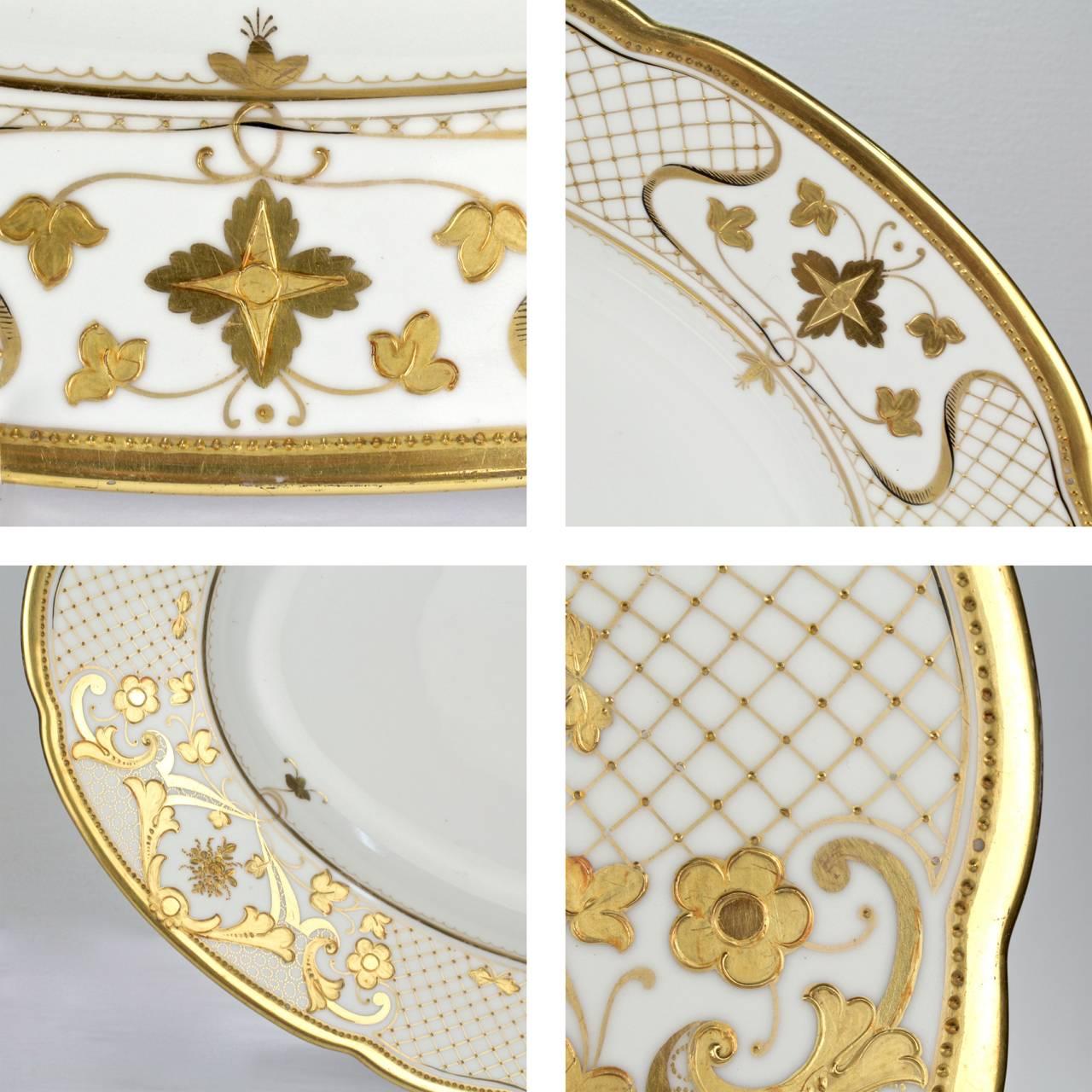 Large Heavily Gilt Antique Dresden Porcelain Serving Platter by Ambrosius Lamm In Good Condition In Philadelphia, PA