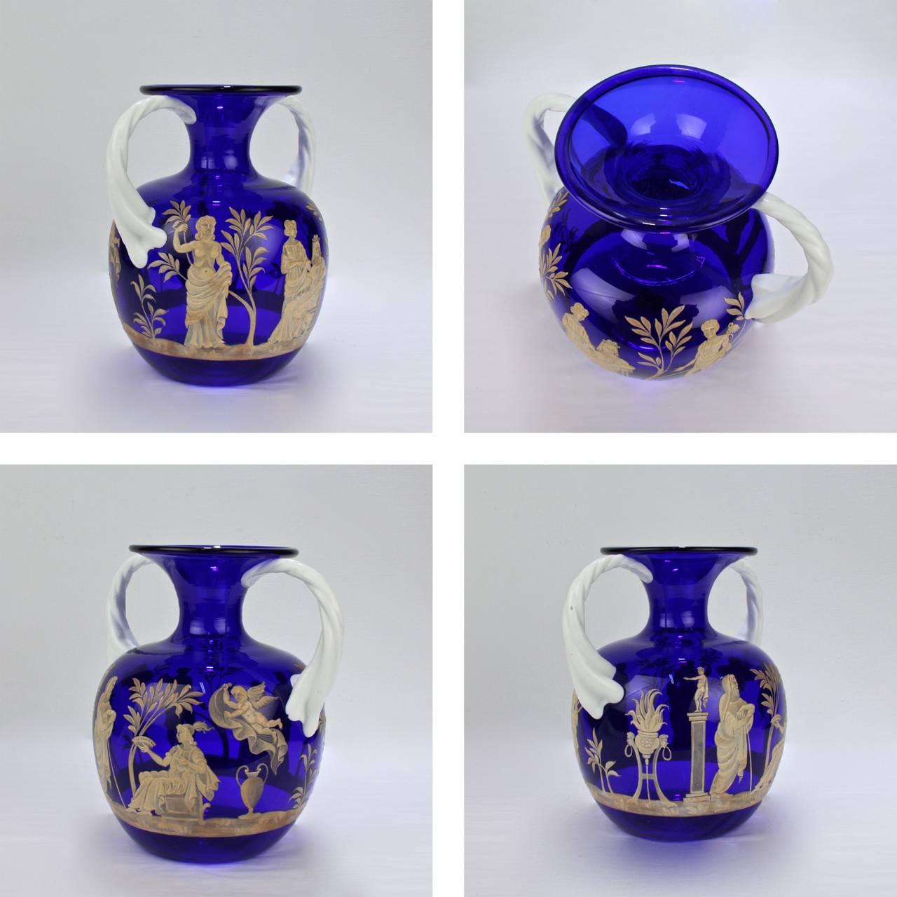 20th Century Pauly & Co Mid-Century Modern Blue & White Murano / Venetian Glass Portland Vase For Sale