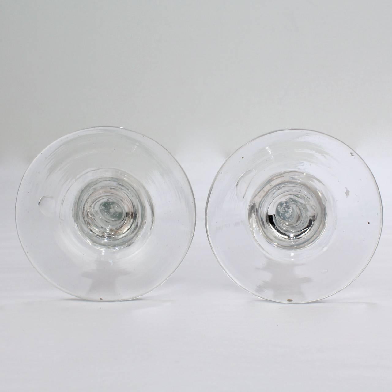 Near Pair of Antique 18th Century Georgian Period Glass Champagne Flutes In Good Condition In Philadelphia, PA