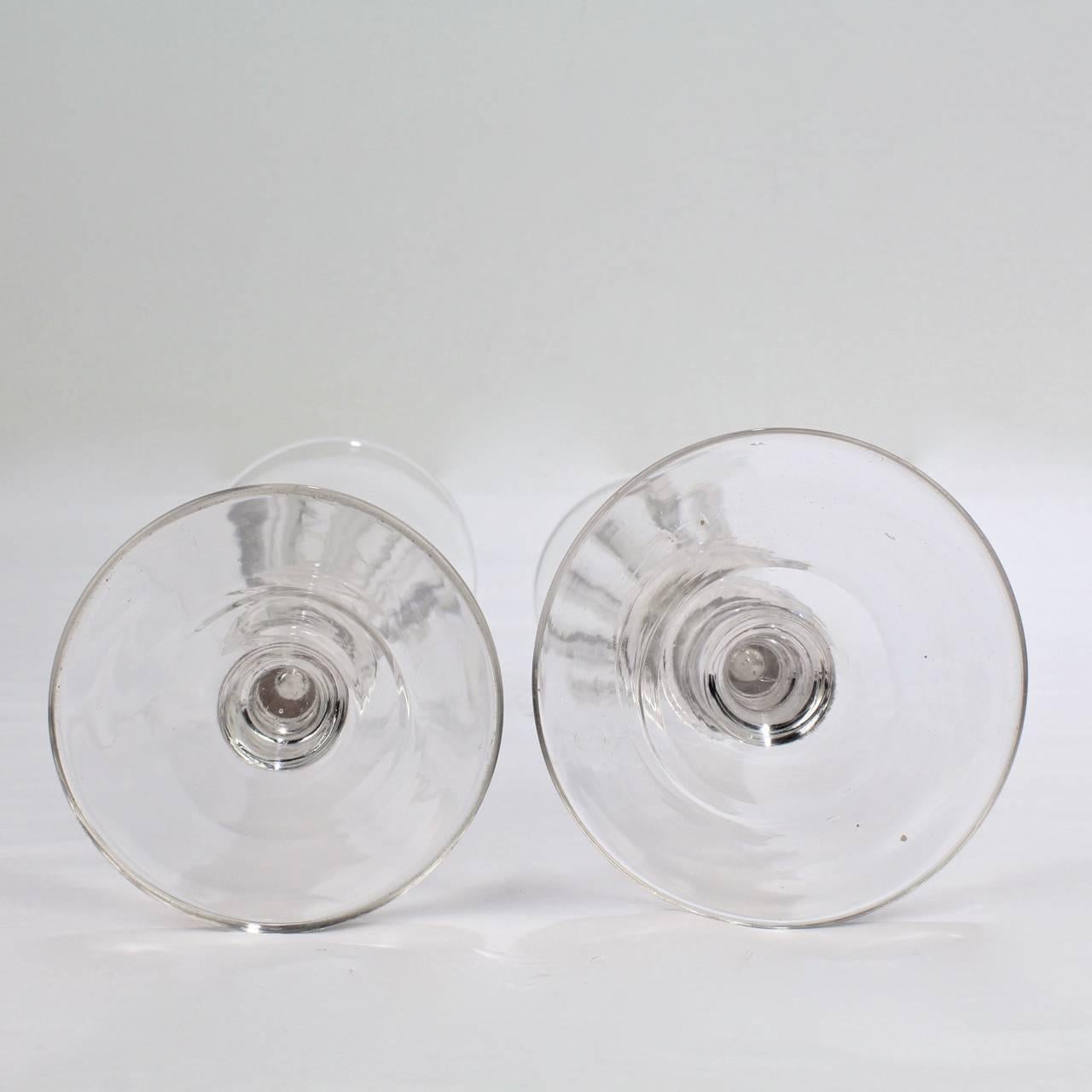 Blown Glass Pair of Antique Early 19th Century Regency Period Faceted Glass Champagne Flutes