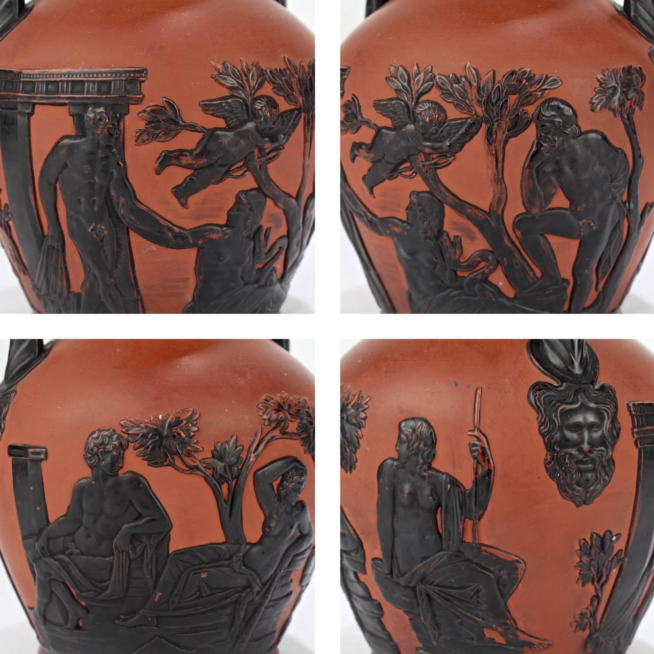 German Pair of Greek Revival Wilhelm Schiller & Son Terracotta Pottery Portland Vases