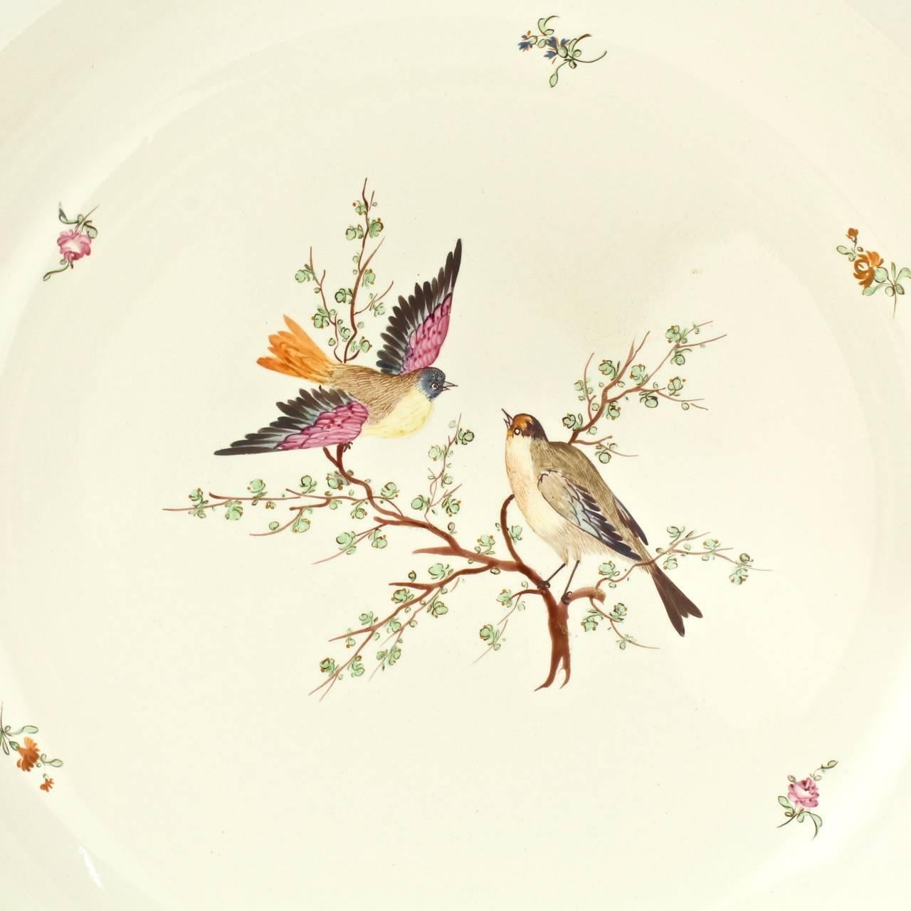 Regency Very Large Antique Early 19th Century Wedgwood Creamware Bowl with Bird Design