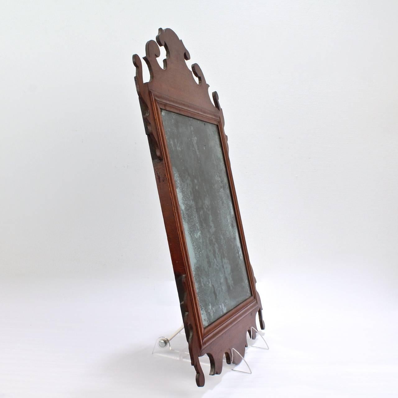 English Diminutive 18th Century Mahogany Chippendale Mirror or Looking Glass