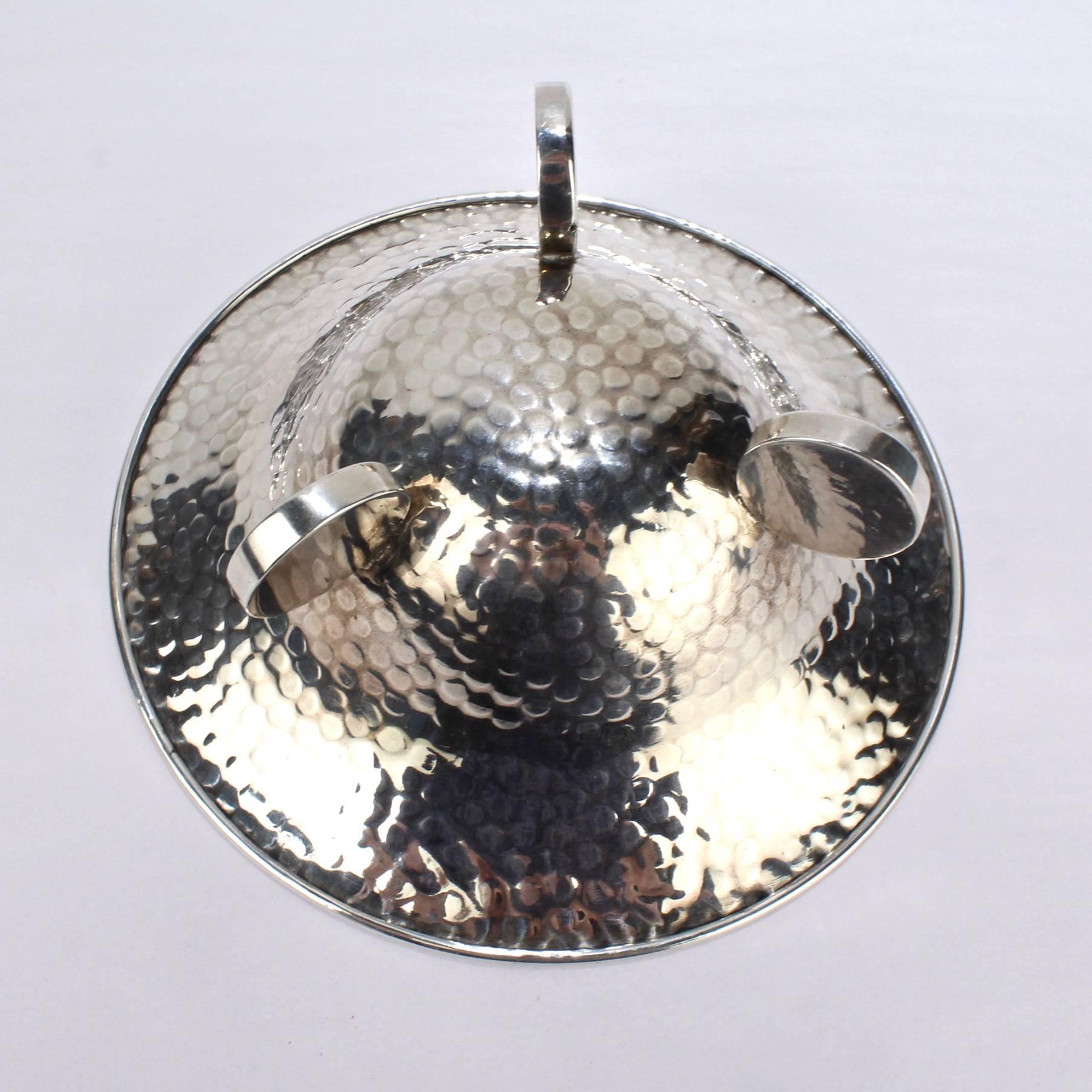 Art Deco Period Hand-Hammered Polish 800 Silver Tab Footed Bowl 2