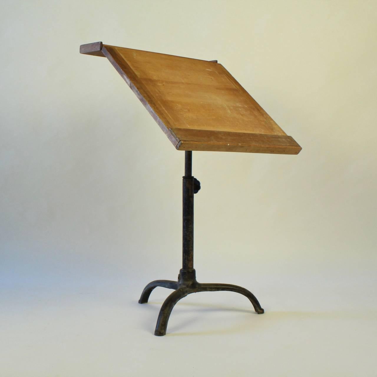 American Painted Cast Iron & Scrubbed-Top Pine Working Artist's Easel Table, 20th Century