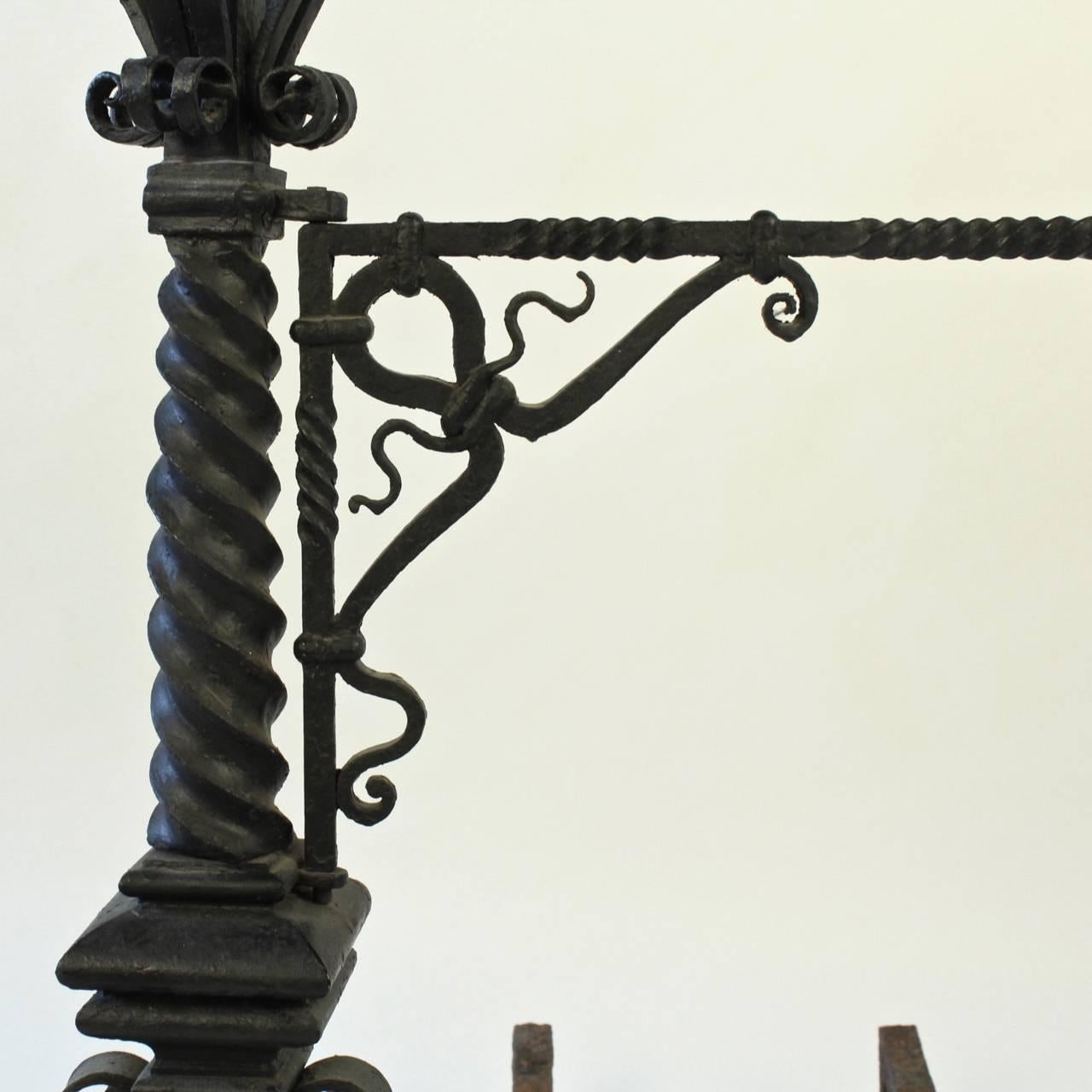 Pair of Very Large Arts & Crafts Wrought Iron Fireplace Andirons, 1880s-1900s In Good Condition In Philadelphia, PA