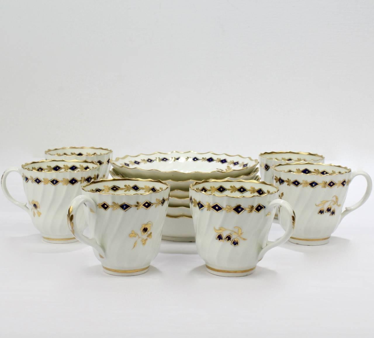 Juego de seis tazas y platillos de té de porcelana Flight Worcester del siglo XVIII Great Britain (UK) en venta