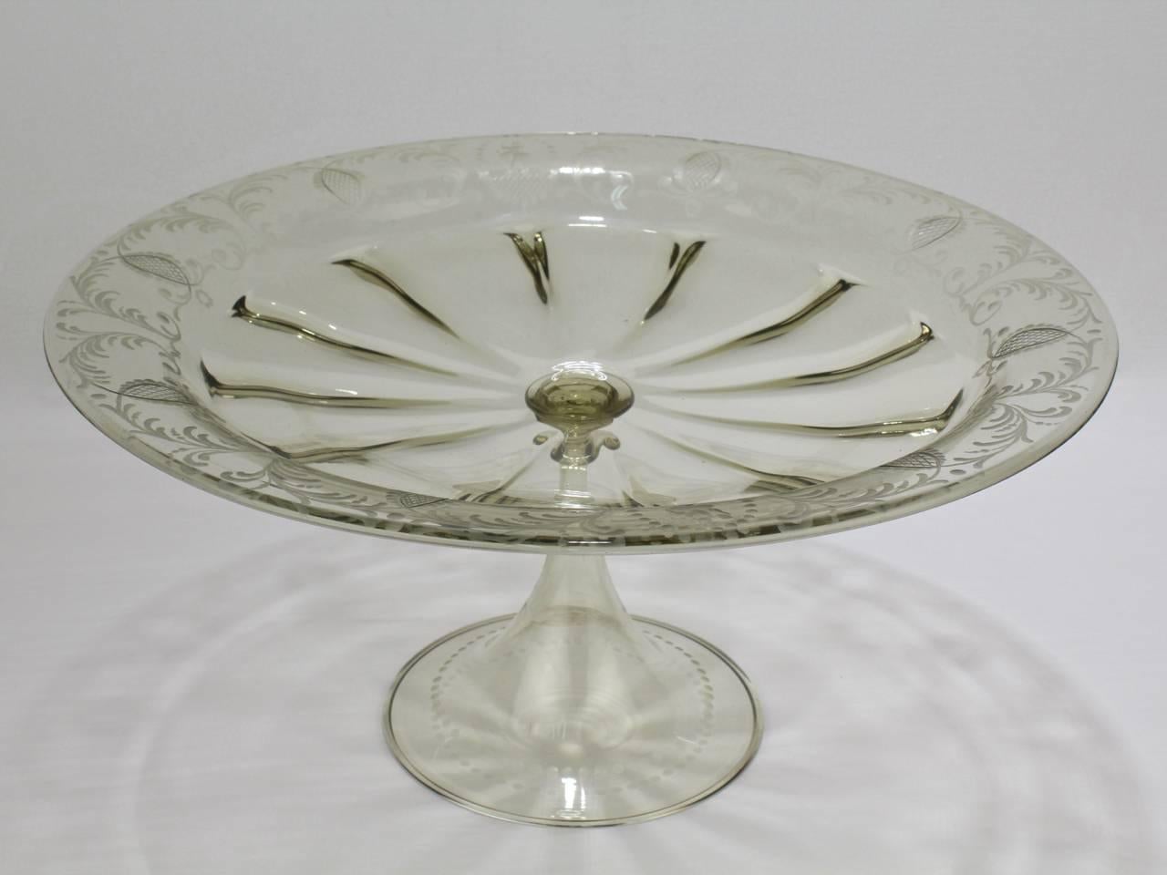 etched glass cake stand