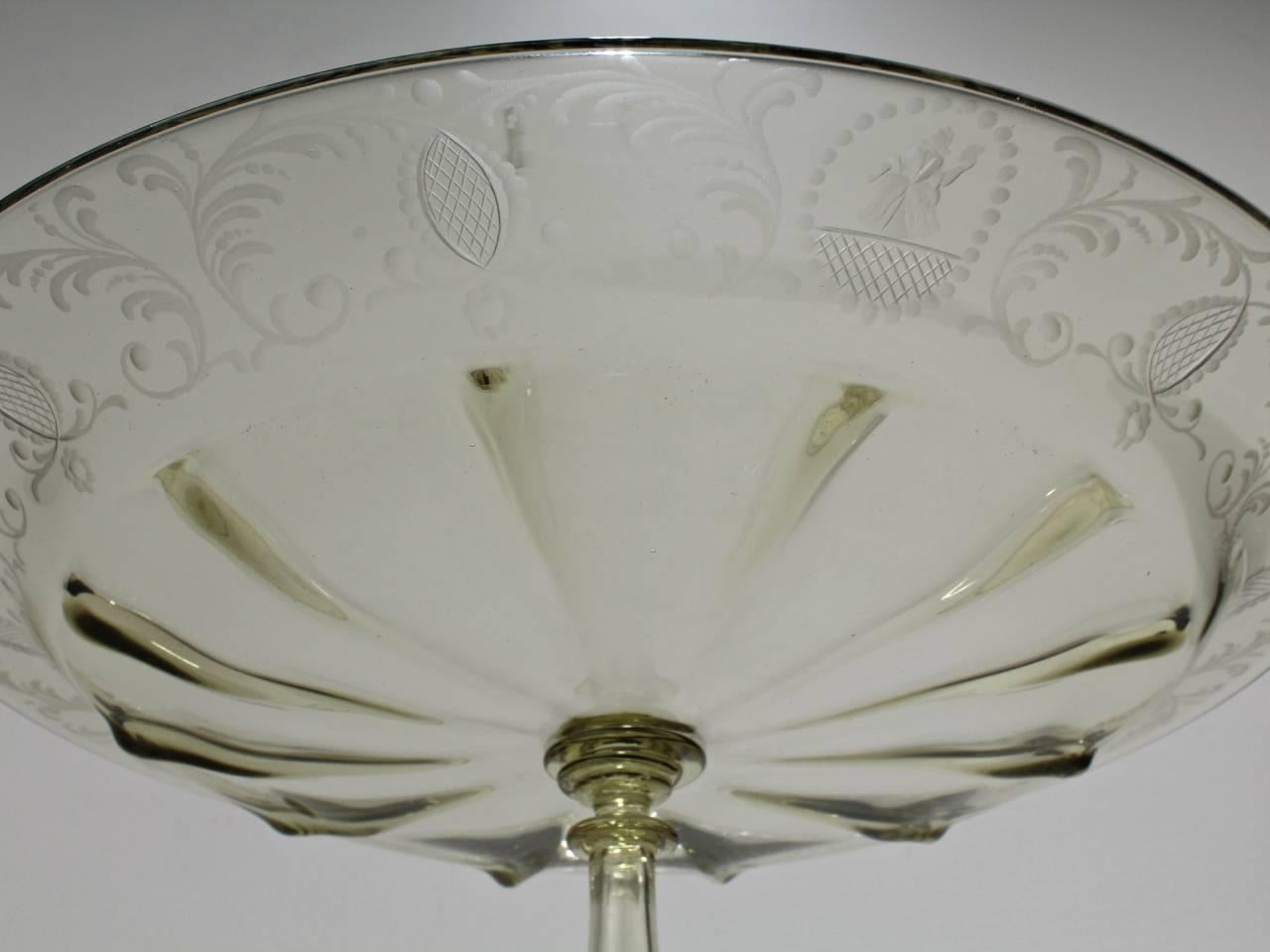 Renaissance Pauly & Co. Light Amber Etched Venetian Glass Compote or Cake Stand