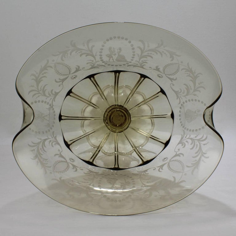 Blown Glass Pauly & Co. Light Amber Etched Venetian Glass Footed Bowl or Table Centrepiece For Sale