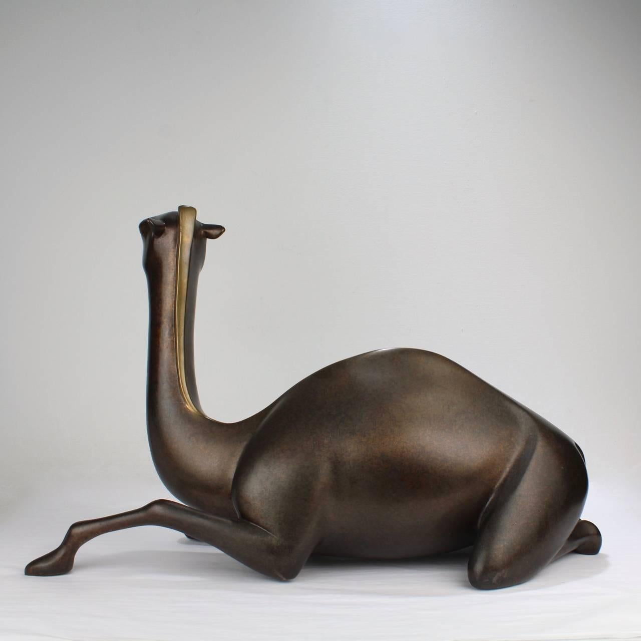 American Large Loet Vanderveen Mid-Century Modern Bronze Seated Camel Sculpture
