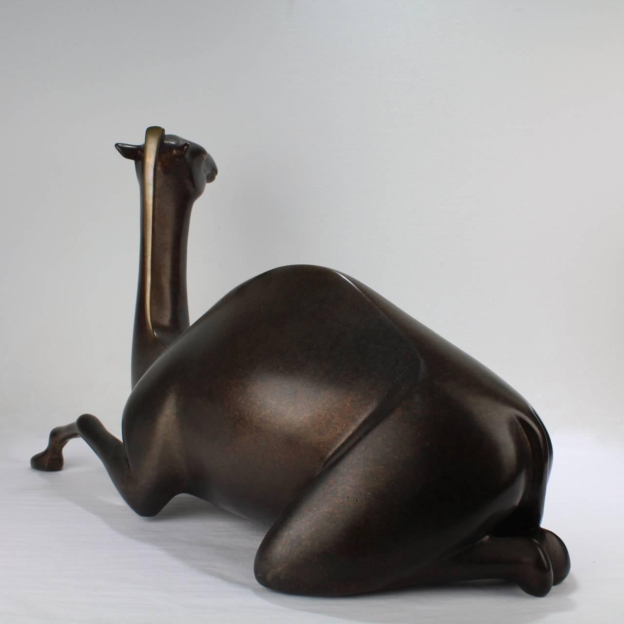 Large Loet Vanderveen Mid-Century Modern Bronze Seated Camel Sculpture 3