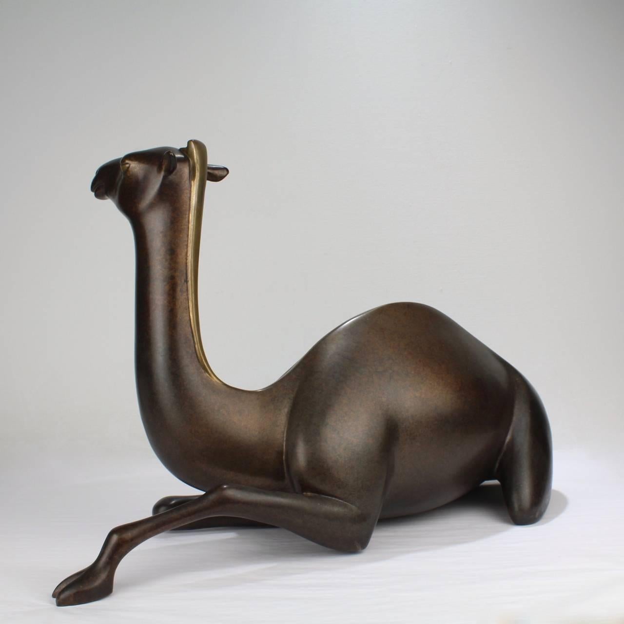 Patinated Large Loet Vanderveen Mid-Century Modern Bronze Seated Camel Sculpture