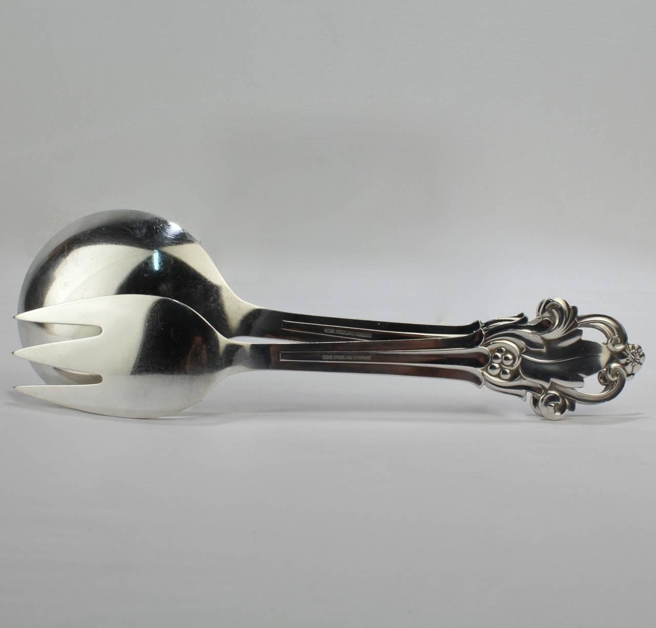 Danish Modern Sterling Silver Fork and Spoon Salad Server Set by Cohr In Good Condition For Sale In Philadelphia, PA