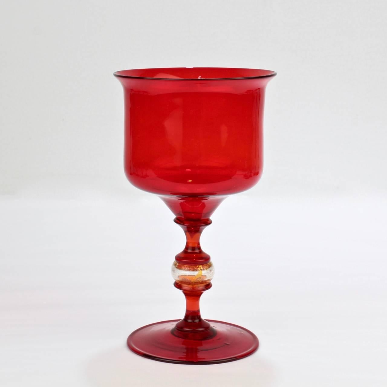 Italian 12 Mid-Century Red Venetian Glass Wine Goblets or Glasses