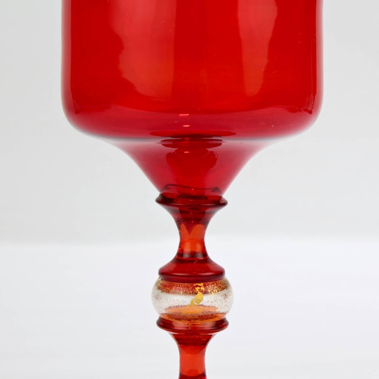 12 Mid-Century Red Venetian Glass Wine Goblets or Glasses In Good Condition In Philadelphia, PA