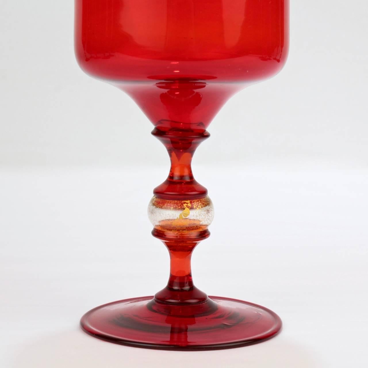 Blown Glass 12 Mid-Century Red Venetian Glass Wine Goblets or Glasses