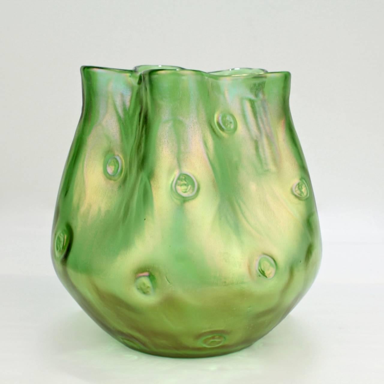 Art Nouveau Large Antique Organic Form Loetz Crete Rusticana Art Glass Vase, circa 1900