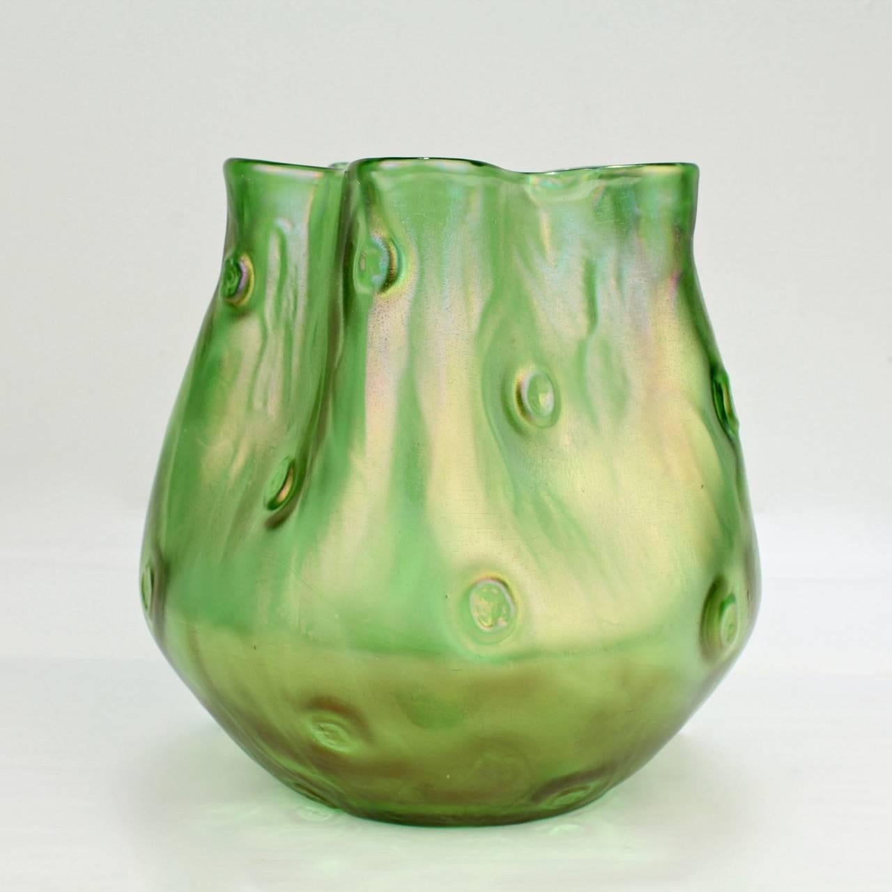 Austrian Large Antique Organic Form Loetz Crete Rusticana Art Glass Vase, circa 1900