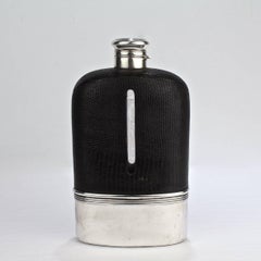 Antique Jumbo 2 Pint Gorham Sterling Silver & Leather Safari Flask Model 5654