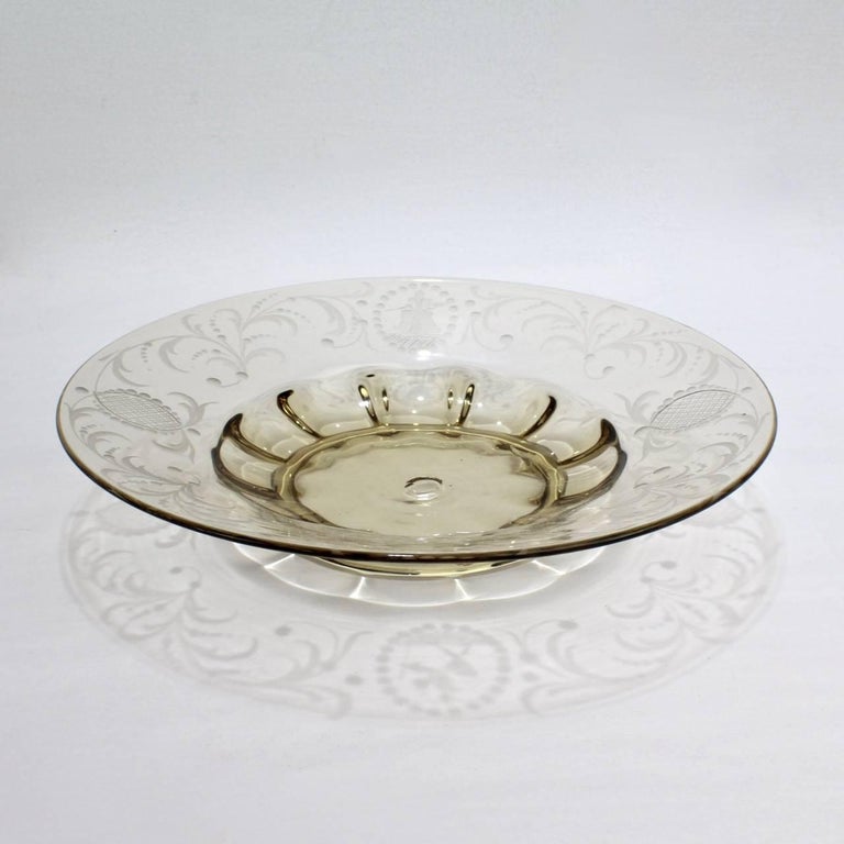 Set of Eight Pauly and Co. Light Amber Etched or Murano Glass