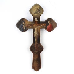 Antique Russian or Orthodox Christian Hand-Painted Wooden Crucifix or Cross