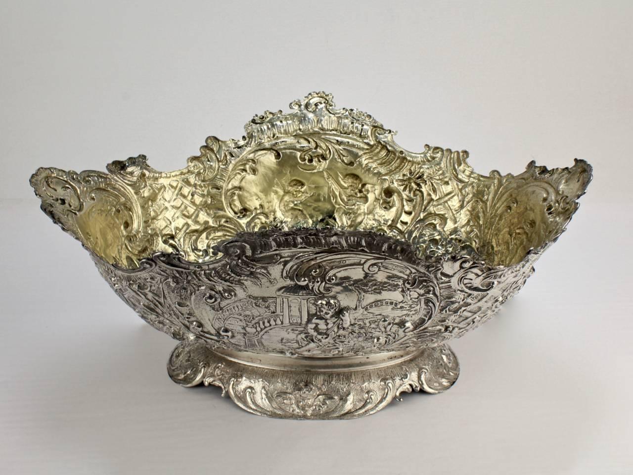 Cast 19th Century German Rococo Revival Repoussé 800 Silver Centerpiece or Bowl For Sale