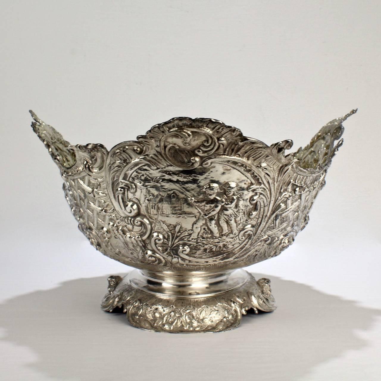 19th Century German Rococo Revival Repoussé 800 Silver Centerpiece or Bowl In Good Condition For Sale In Philadelphia, PA