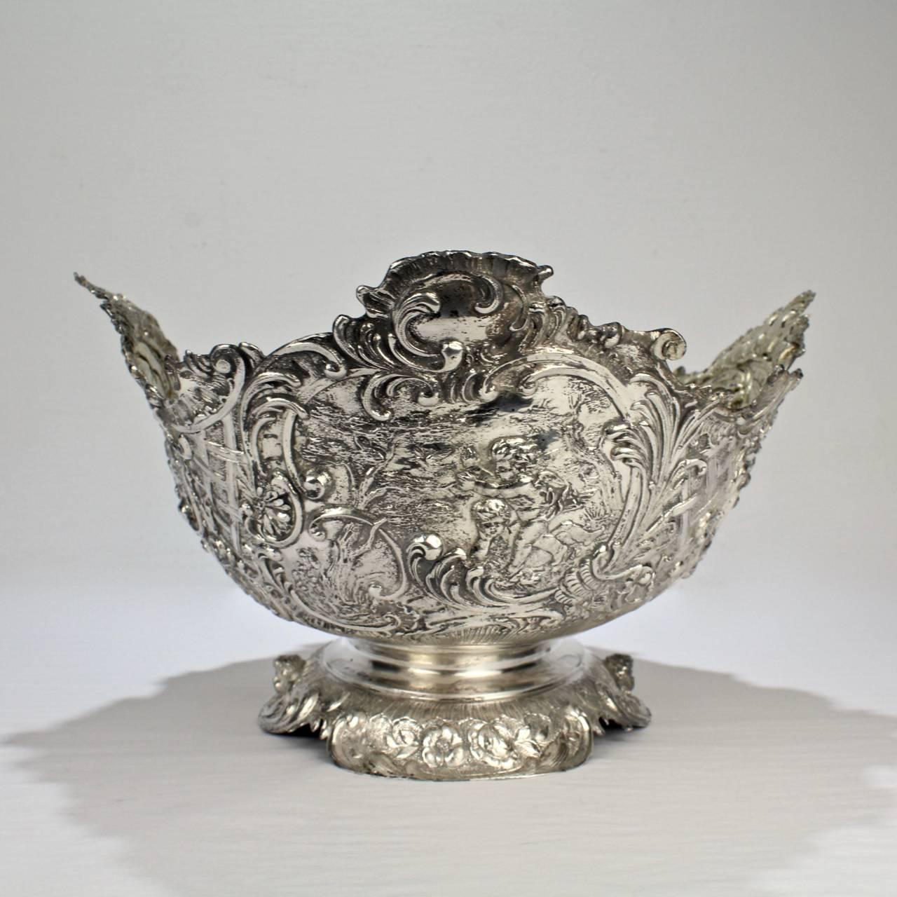 19th Century German Rococo Revival Repoussé 800 Silver Centerpiece or Bowl For Sale 1