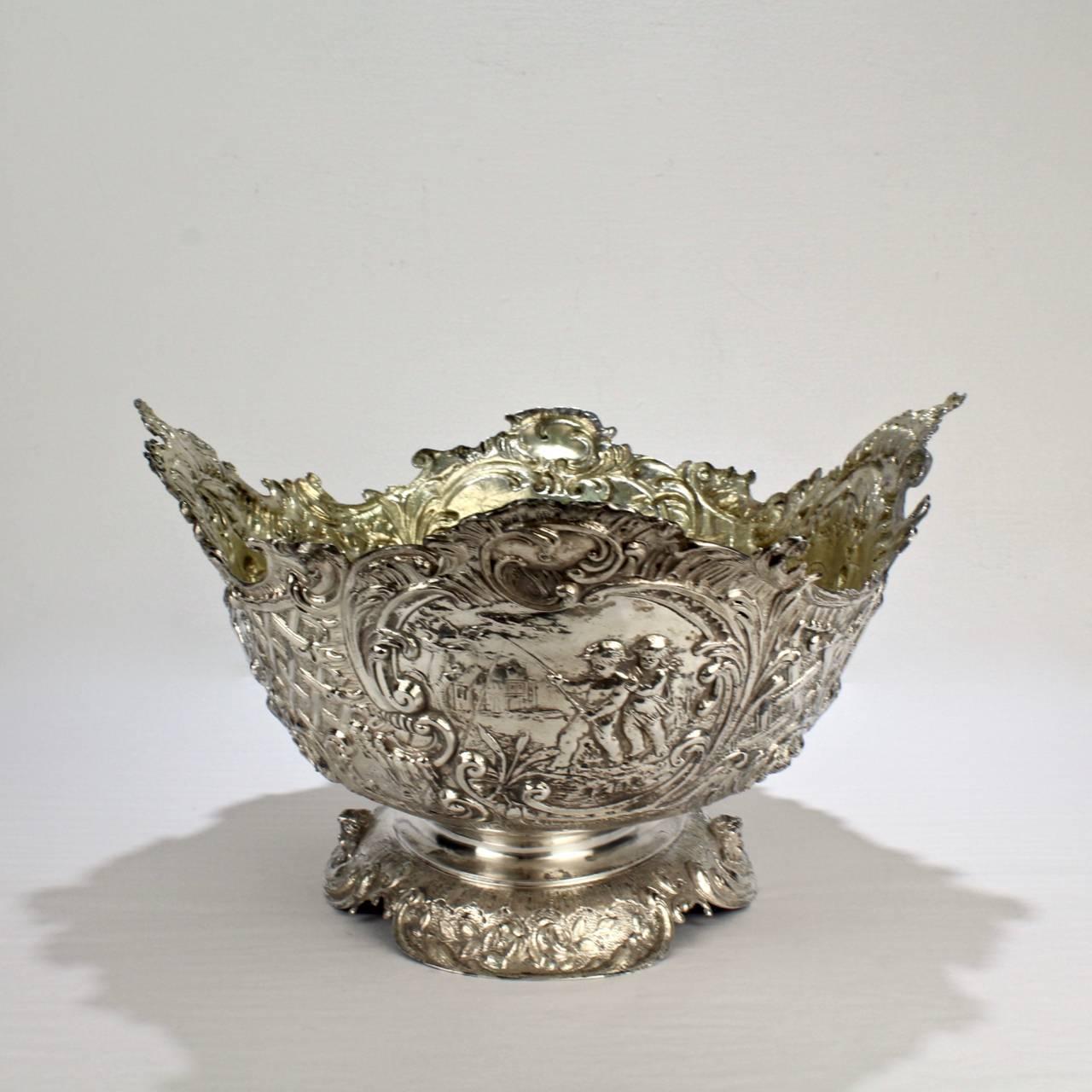 19th Century German Rococo Revival Repoussé 800 Silver Centerpiece or Bowl For Sale 2
