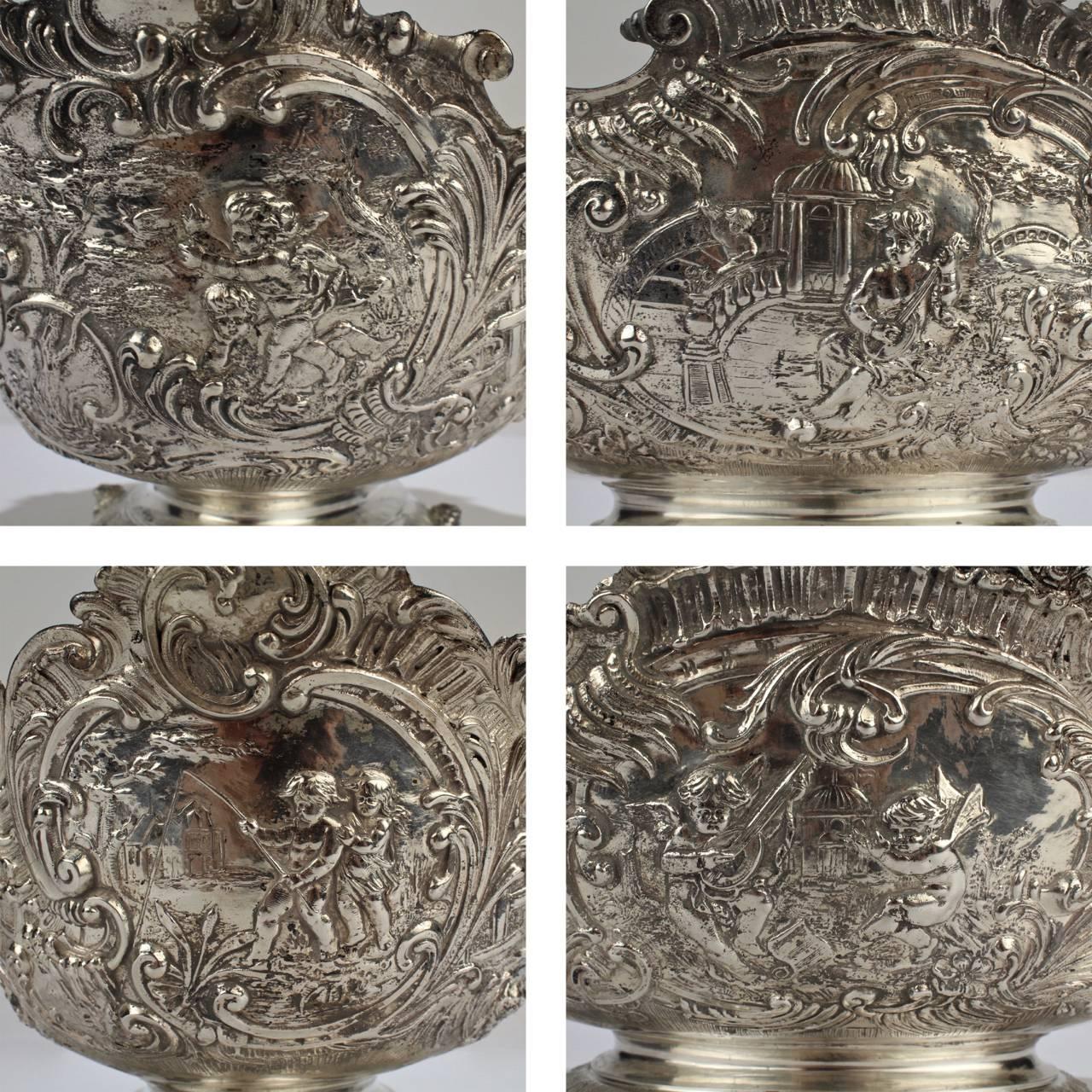 19th Century German Rococo Revival Repoussé 800 Silver Centerpiece or Bowl For Sale 3