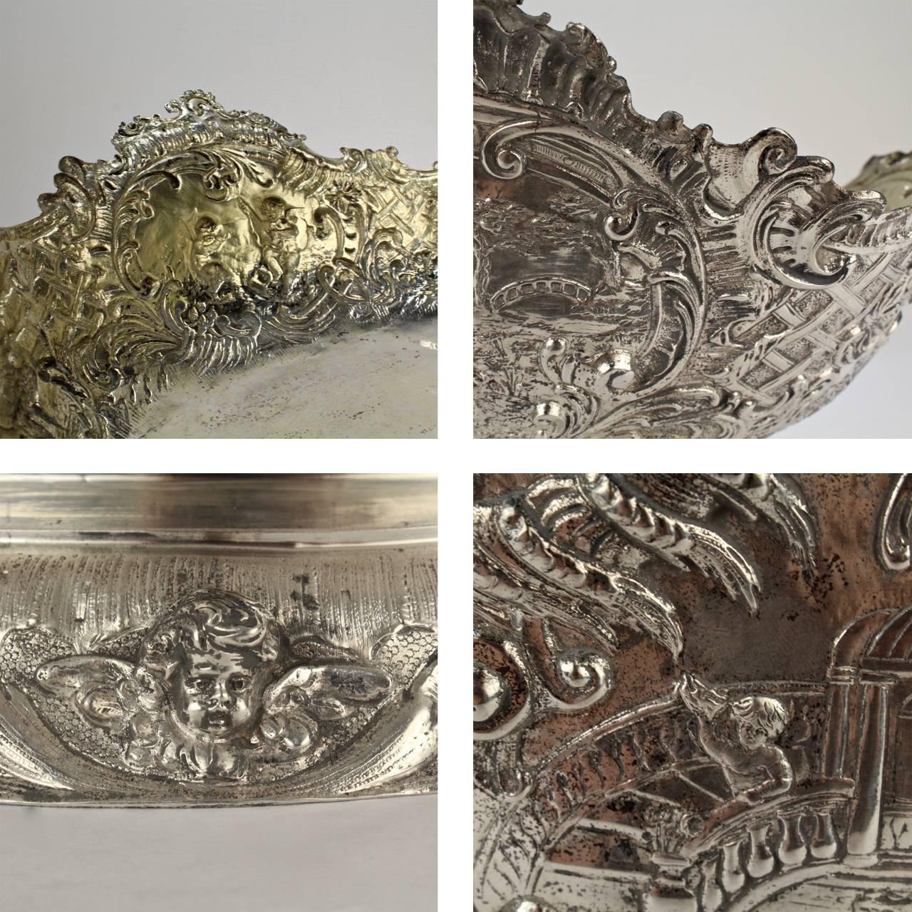 19th Century German Rococo Revival Repoussé 800 Silver Centerpiece or Bowl For Sale 4