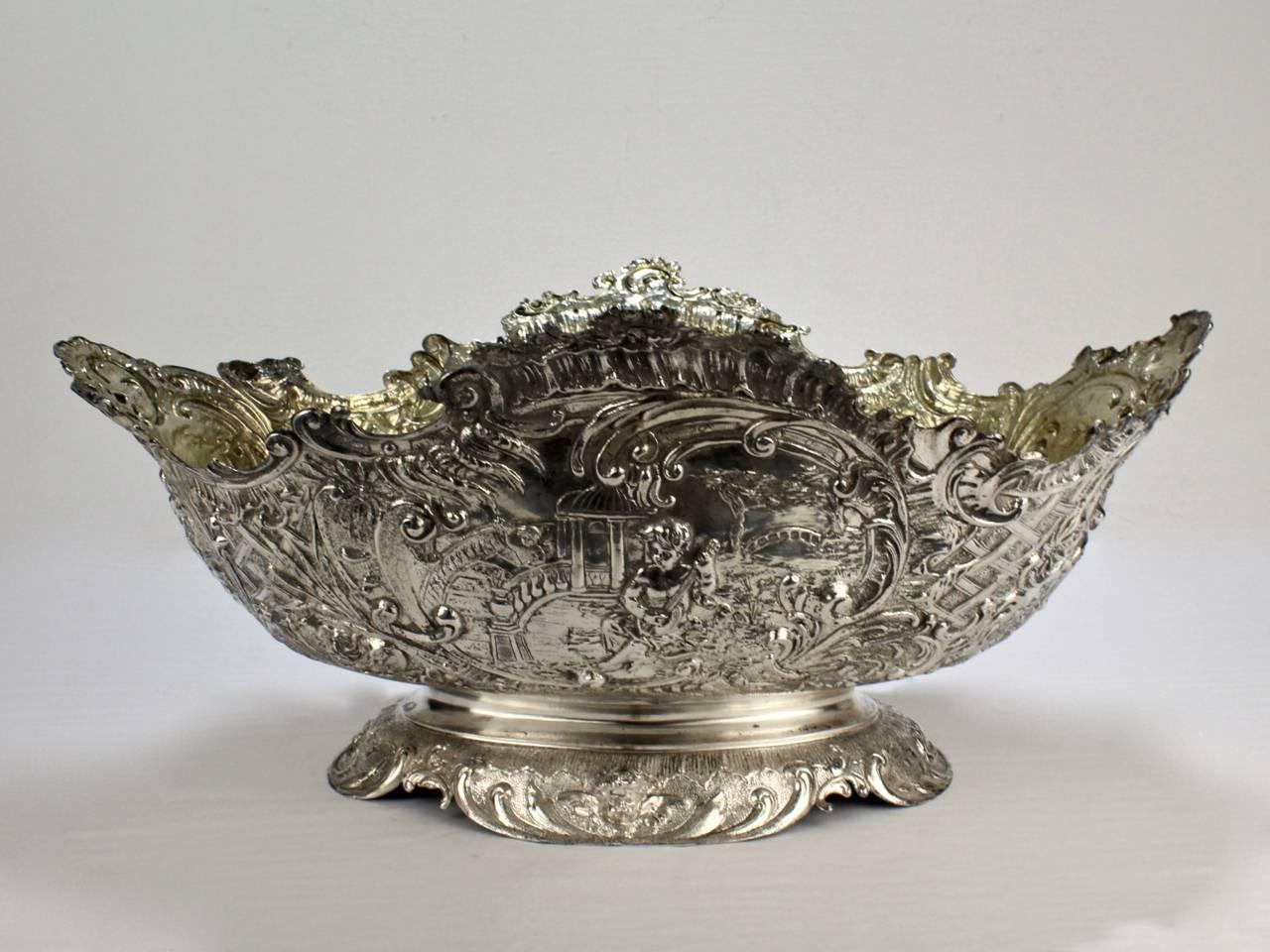 19th Century German Rococo Revival Repoussé 800 Silver Centerpiece or Bowl For Sale 5