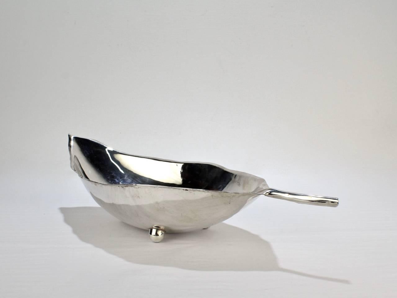Large Mid-Century Sterling Silver Leaf Bowl by Alfredo Sciarrotta for Cartier In Good Condition In Philadelphia, PA