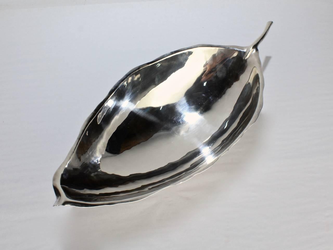 Large Mid-Century Sterling Silver Leaf Bowl by Alfredo Sciarrotta for Cartier 1