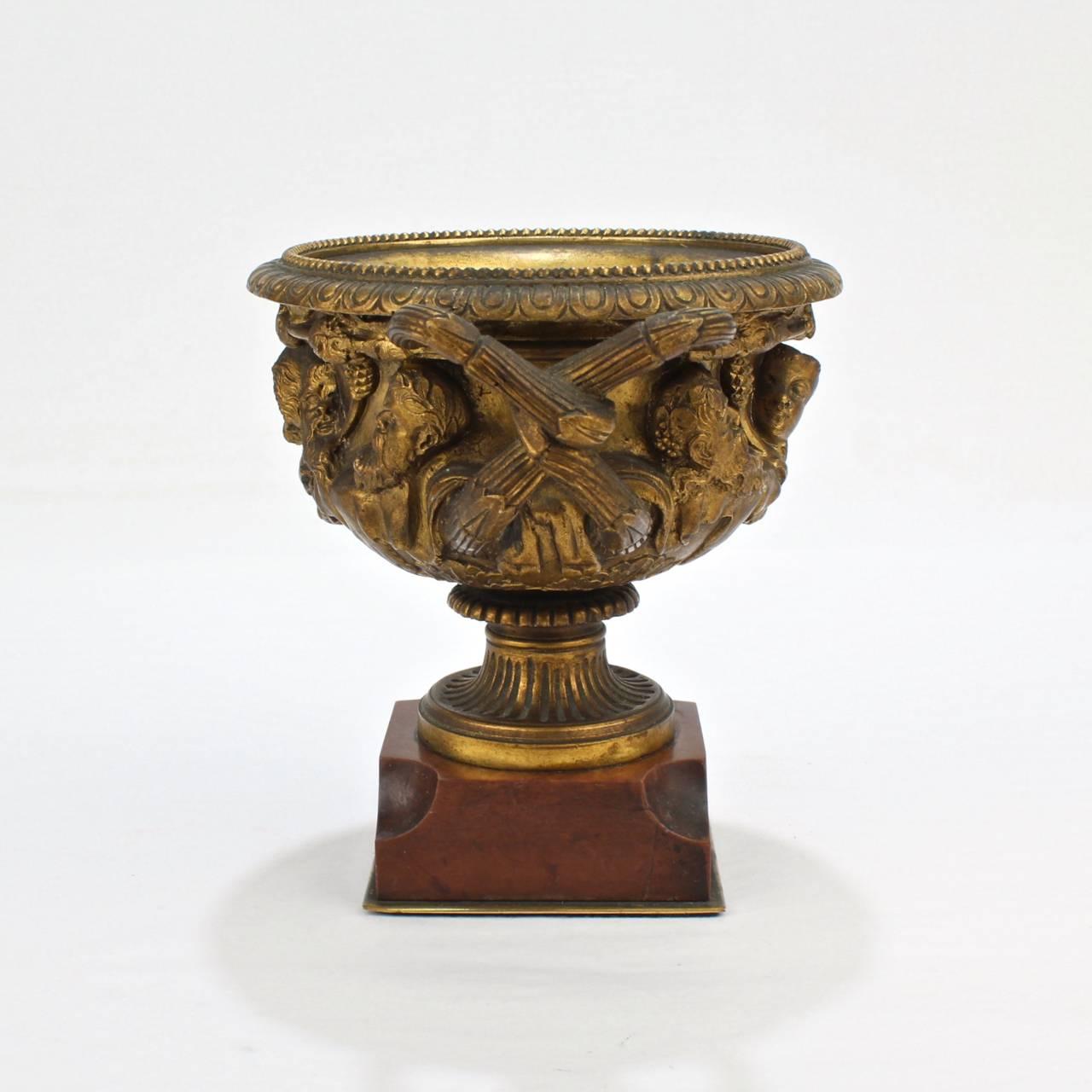 English Antique 19th Century Grand Tour Cabinet Size Gilt Bronze Warwick Vase or Urn