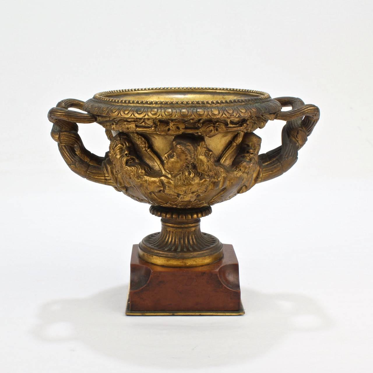 Antique 19th Century Grand Tour Cabinet Size Gilt Bronze Warwick Vase or Urn In Good Condition In Philadelphia, PA