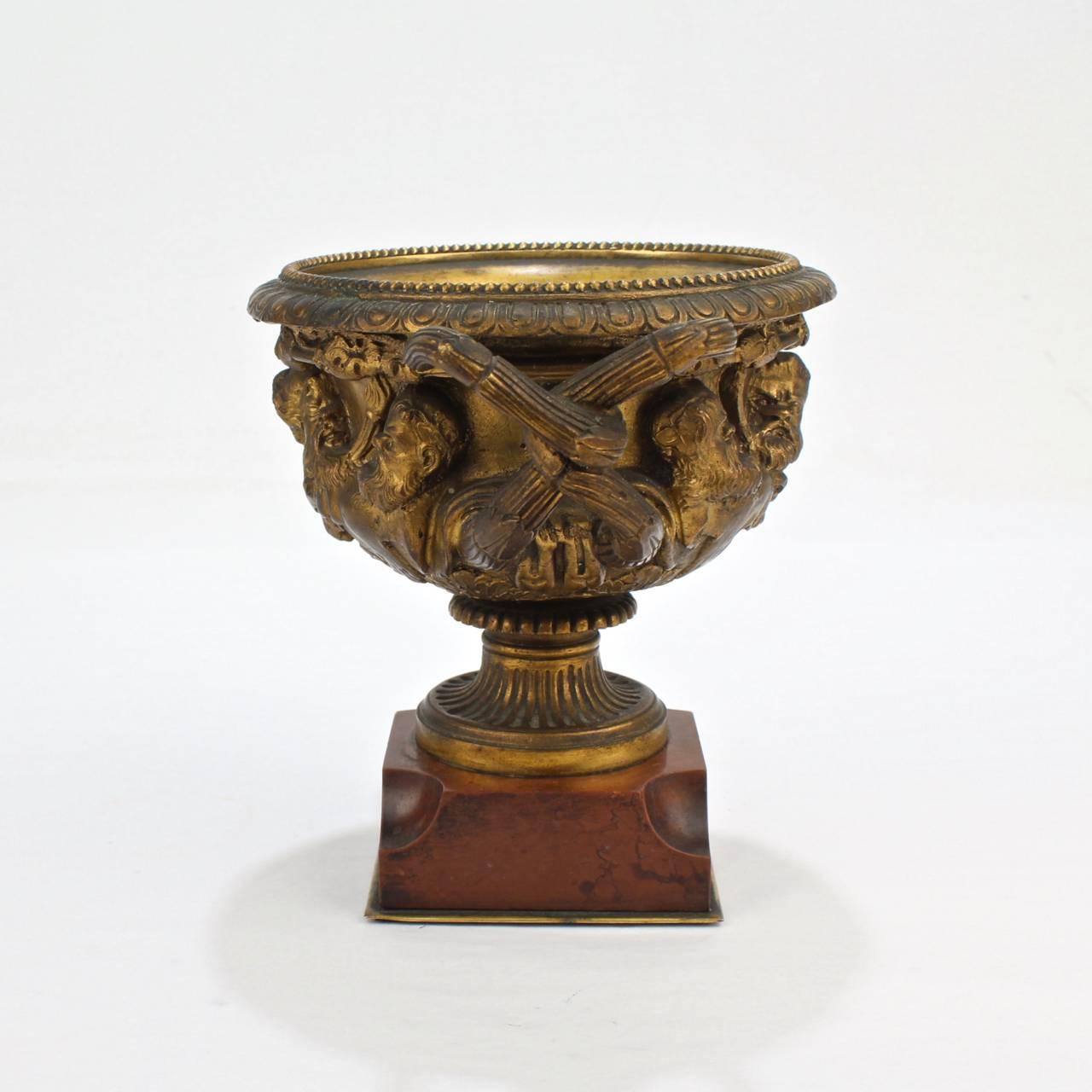 Marble Antique 19th Century Grand Tour Cabinet Size Gilt Bronze Warwick Vase or Urn