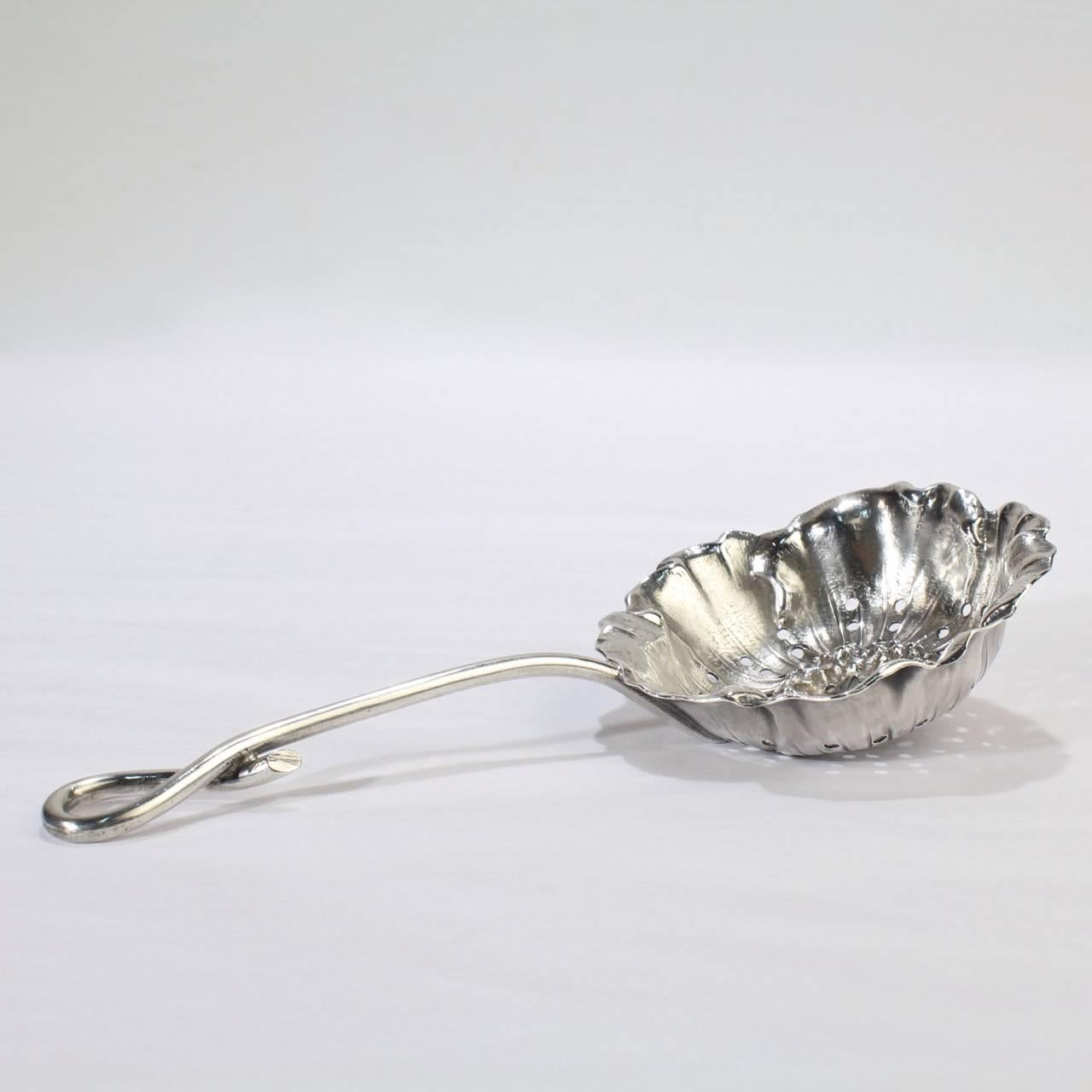 Antique Shiebler Sterling Silver Art Nouveau Figural Poppy Flower Tea Strainer 1