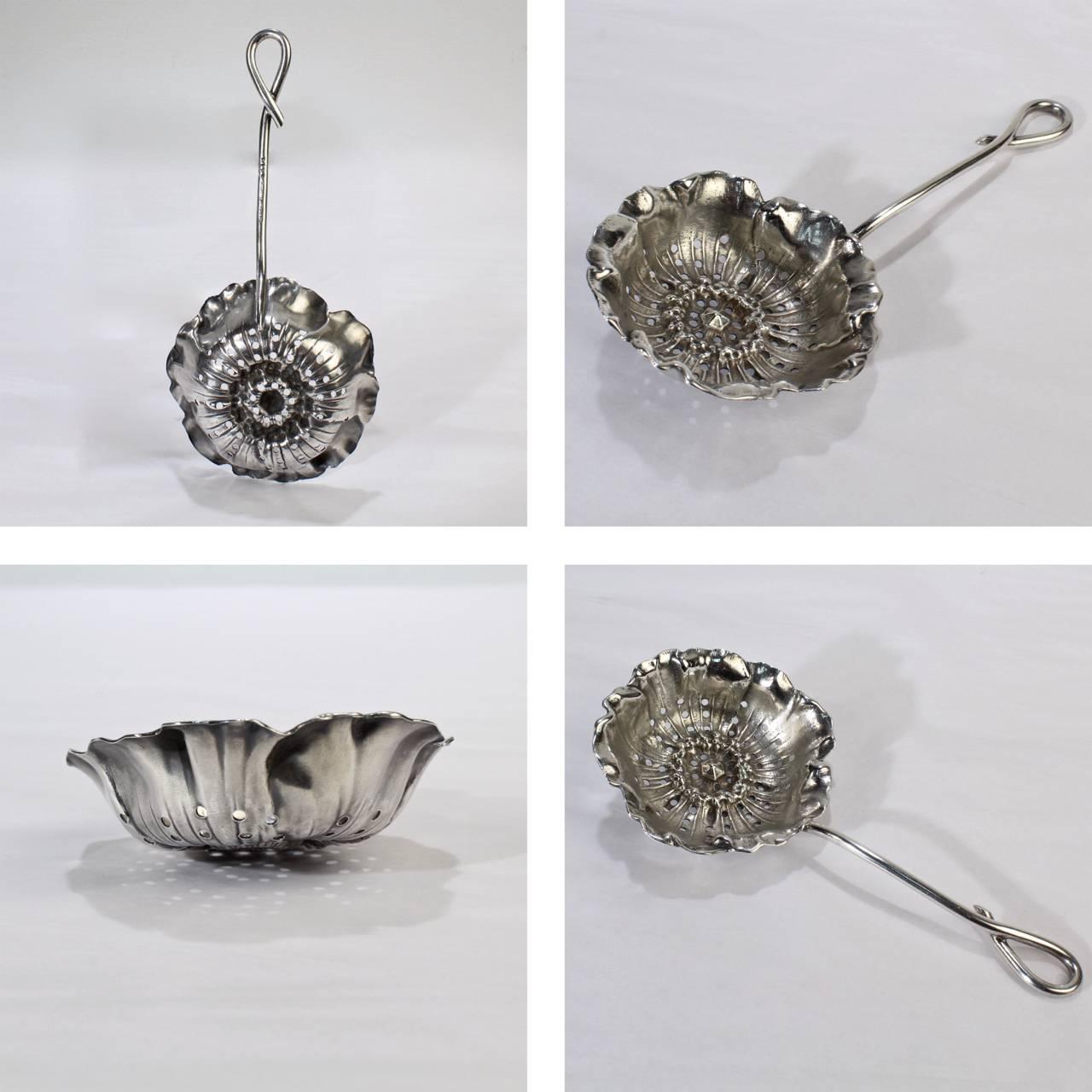 Antique Shiebler Sterling Silver Art Nouveau Figural Poppy Flower Tea Strainer 3