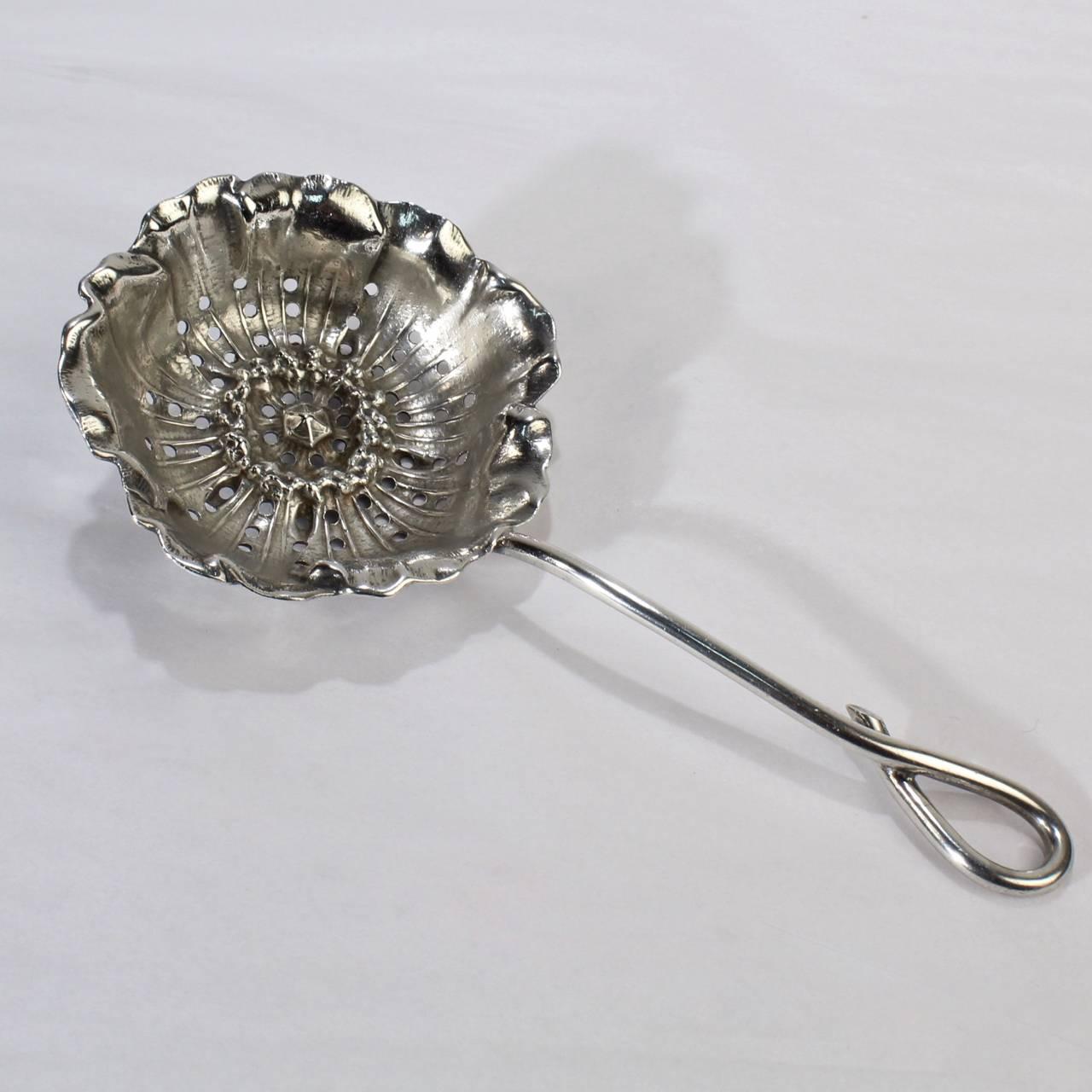 Antique Shiebler Sterling Silver Art Nouveau Figural Poppy Flower Tea Strainer 4